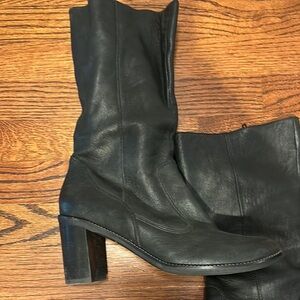 New Sundance Black mid-calf leather Boots with wood heel - new! Size 41/10